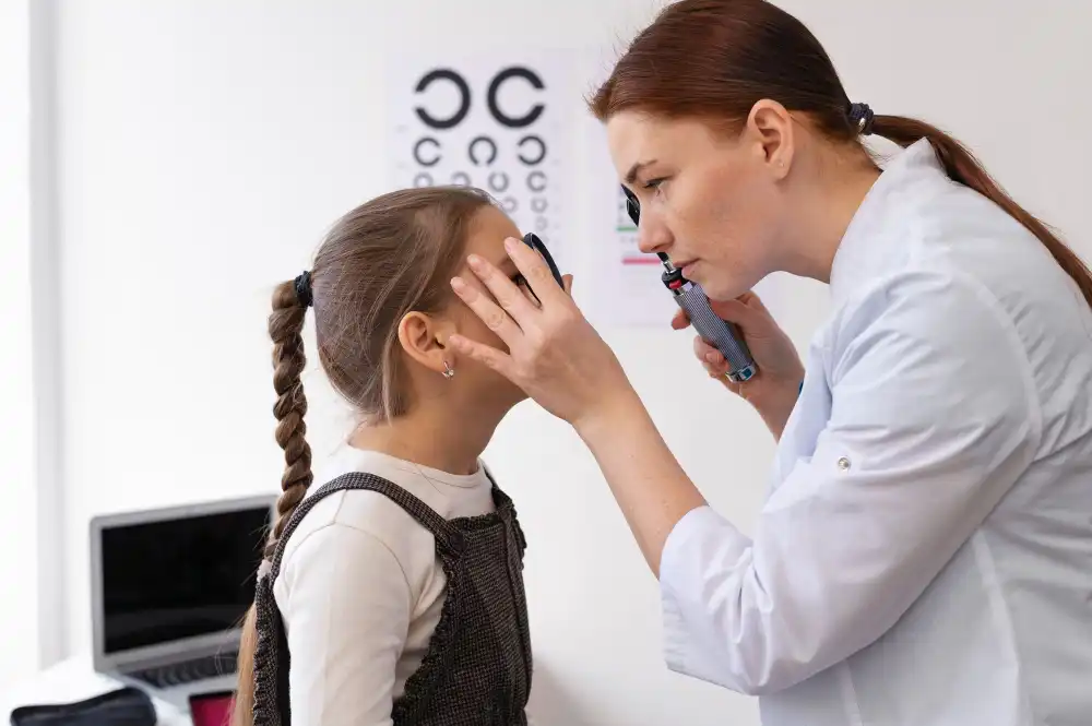 Doctor diligently testing a child's vision during a comprehensive eyesight exam